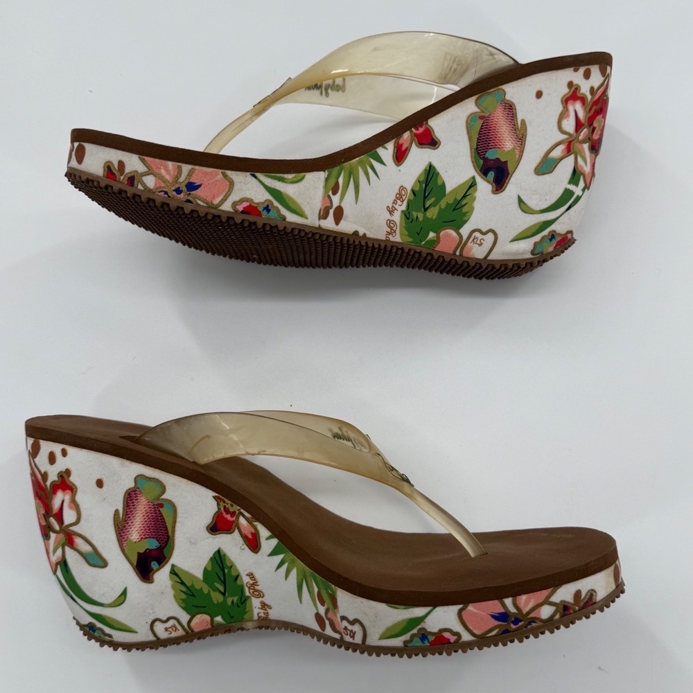 Baby Phat VTG Wedge Platform Flip Flops Sz 6 Floral Jelly Y2K Retro Streetwear